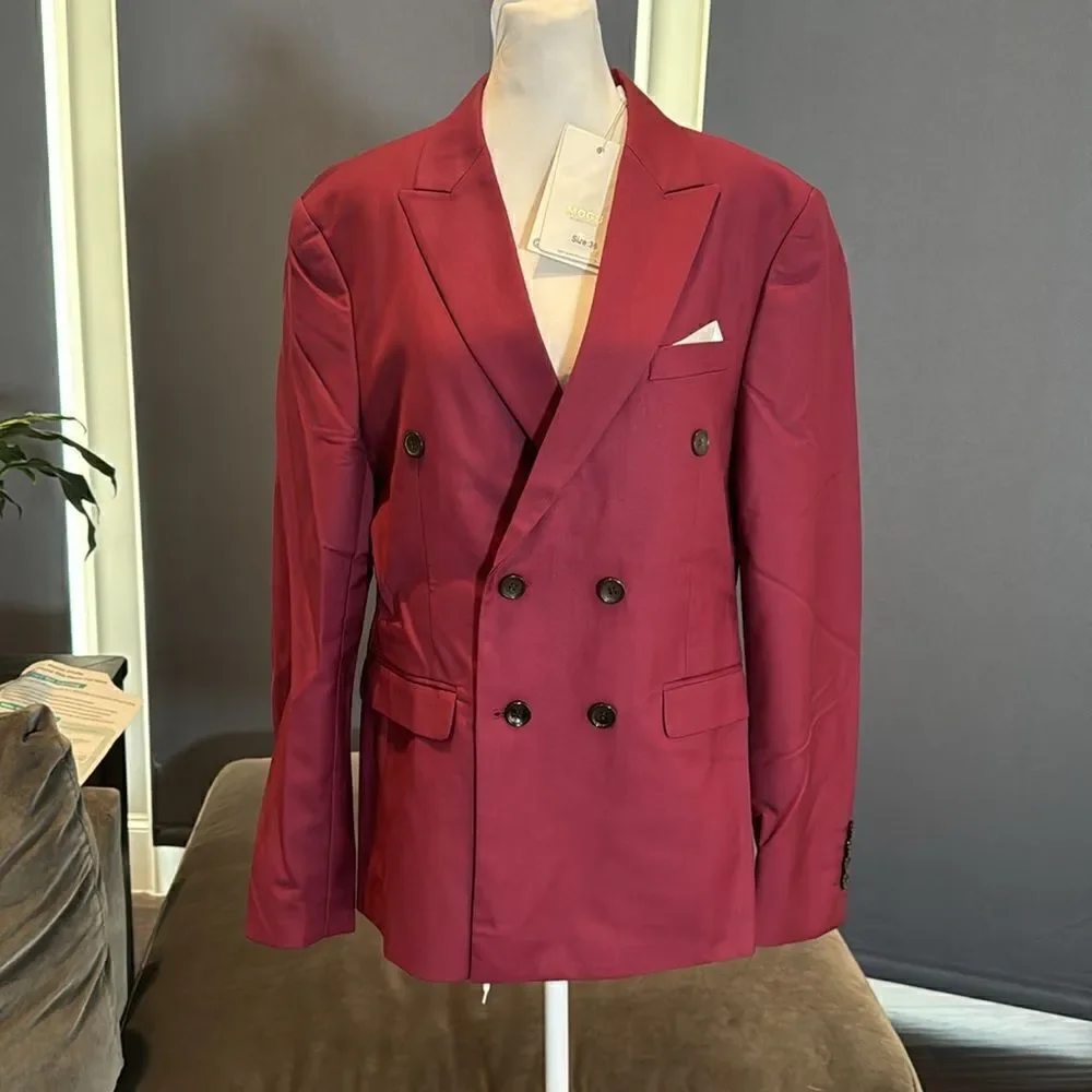 Men’s Slim Fit Double Breasted 2Piece Suit Notched Lapels Jacket 36 Pants 32 NWT